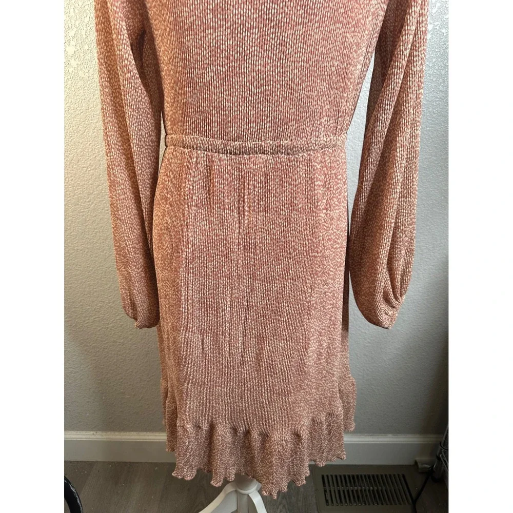 Mikarose Women's Pink Micro Dot Plisse Ruffle Hem Midi Dress Size Small